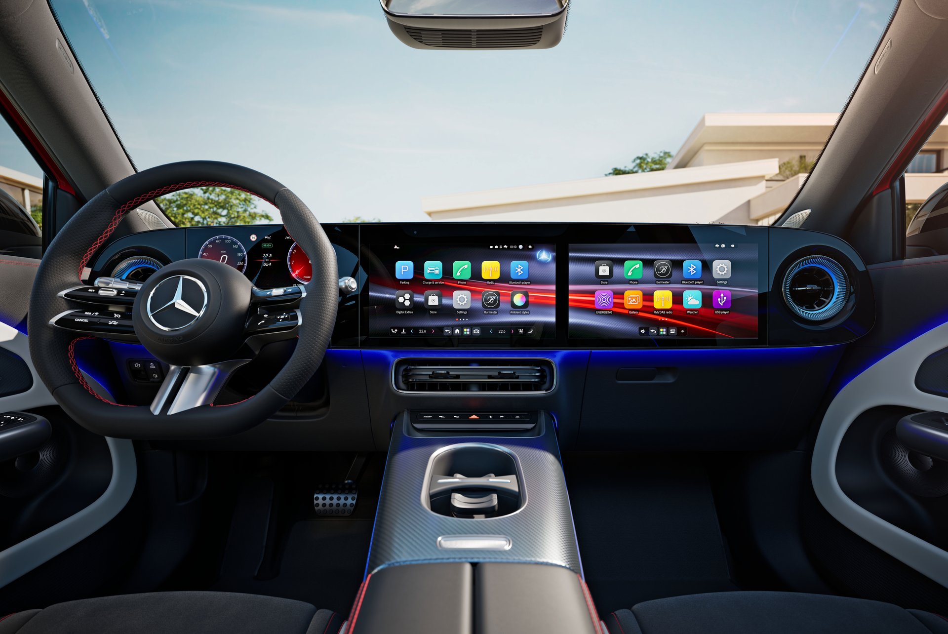 Interieur des neuen Mercedes-Benz GLB mit digitalem Widescreen-Cockpit