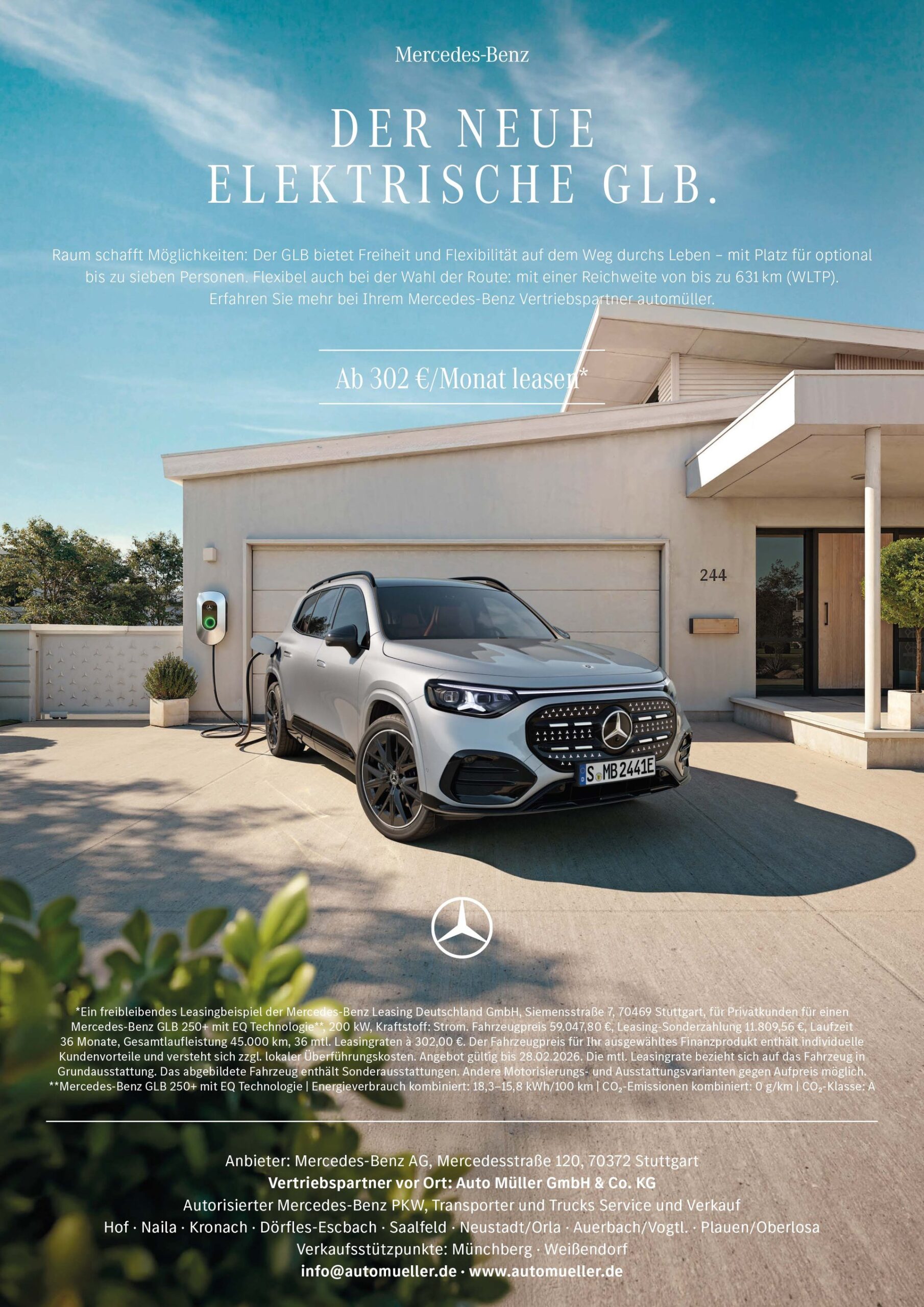 Leasingangebot für den neuen vollelektrischen Mercedes-Benz GLB bei automüller