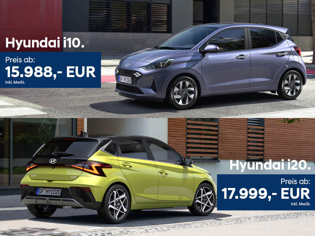 Hyundai i10 und Hyundai i20 mit aktuellen Preisangeboten im Vergleich